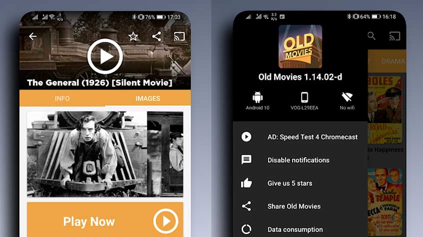 Captura de tela do aplicativo Old Movies de assistir filmes grátis
